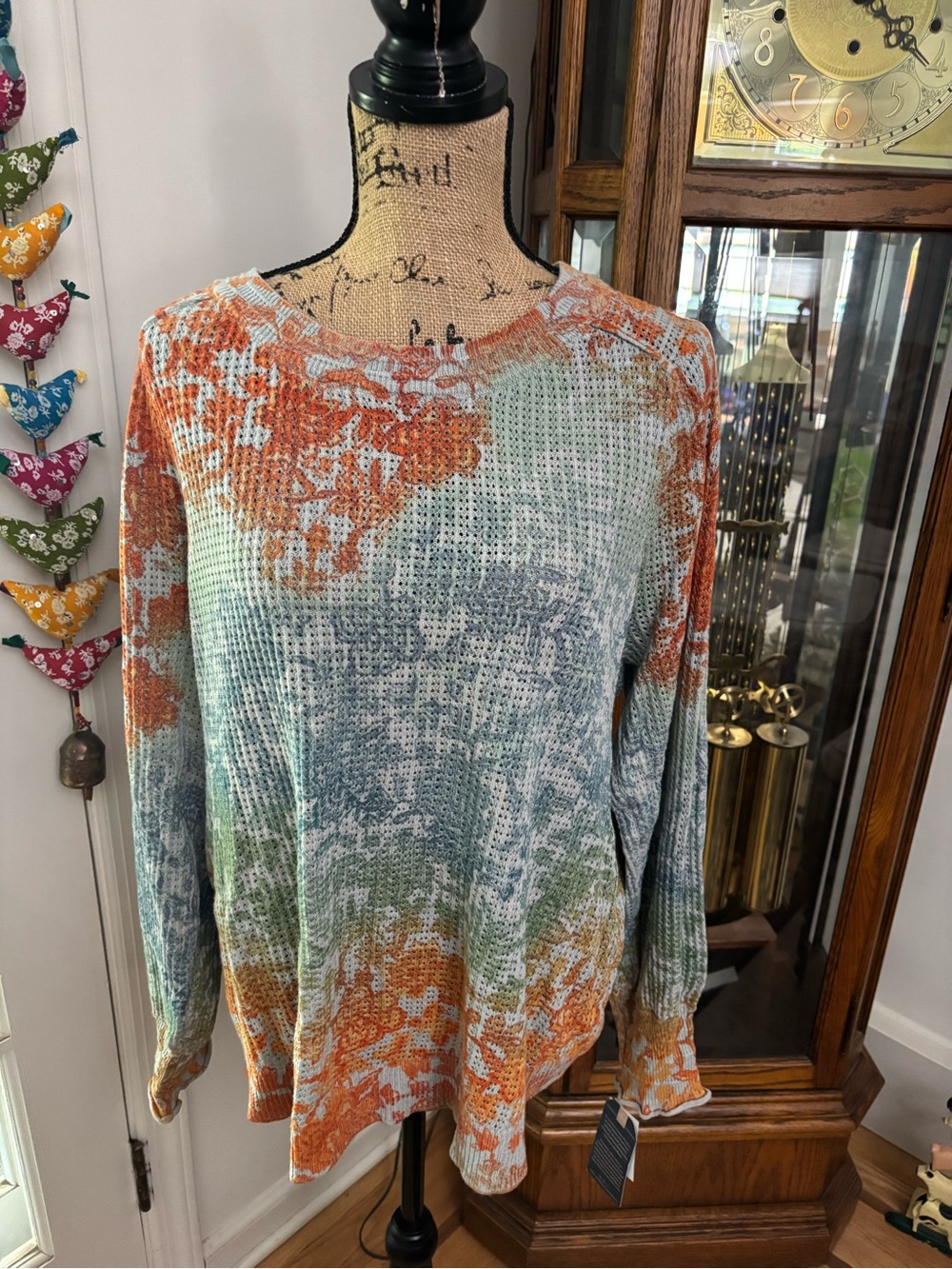 Democracy Multicolor Waffle Knit Crew Neck Sweater  size 1x NWT